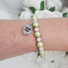 Load image into Gallery viewer, Handmade sister pearl crystal charm bracelet, light green or custom color - Big Sister Present - Big Sister Gift - Sister Gift