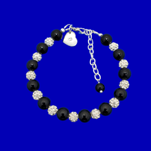 Load image into Gallery viewer, Handmade monogram pearl and pave crystal rhinestone charm bracelet - black or custom color - Personalized Pearl Bracelet - Initial Bracelet