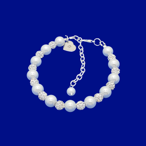Handmade monogram pearl and pave crystal rhinestone charm bracelet - white or custom color - Personalized Pearl Bracelet - Initial Bracelet