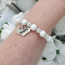 Load image into Gallery viewer, Handmade nana pearl and pave crystal rhinestone charm bracelet, ivory and silver or custom color - Nana Pearl Bracelet - Nana Bracelet - Bracelets