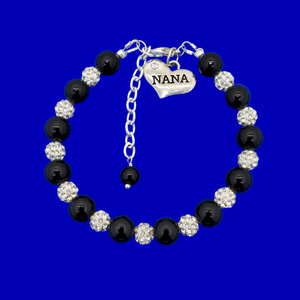 Handmade nana pearl and pave crystal rhinestone charm bracelet, black and silver or custom color - Nana Pearl Bracelet - Nana Bracelet - Bracelets