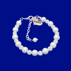 Handmade nana pearl and pave crystal rhinestone charm bracelet, ivory and silver or custom color - Nana Pearl Bracelet - Nana Bracelet - Bracelets