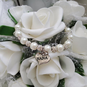 Handmade nana pearl and pave crystal rhinestone charm bracelet, ivory and silver or custom color - Nana Pearl Bracelet - Nana Bracelet - Bracelets