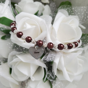 Handmade sister pearl and pave crystal rhinestone charm bracelet, chocolate brown or custom color - Sister Pearl Bracelet - Sister Bracelet - Sister Gift
