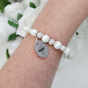 Handmade sister pearl and pave crystal rhinestone charm bracelet, ivory or custom color - Sister Pearl Bracelet - Sister Bracelet - Sister Gift