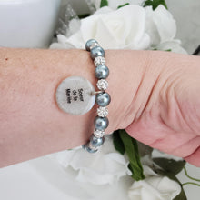 Load image into Gallery viewer, Handmade sister of the bride pearl and pave crystal rhinestone charm bracelet, dark grey or custom color - Sister of the Bride Bracelet - Bridal Gifts - Bracelets