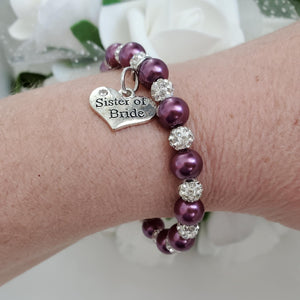 Handmade sister of the bride pearl and pave crystal rhinestone charm bracelet - burgundy red or custom color - Sister of the Groom Bracelet - Bridal Bracelets