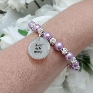 Handmade sister of the bride pearl and pave crystal rhinestone charm bracelet, lavender purple or custom color - Sister of the Bride Bracelet - Bridal Gifts - Bracelets