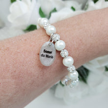 Load image into Gallery viewer, Handmade sister of the groom pearl and pave crystal rhinestone charm bracelet - ivory or custom color - Sister of the Groom Bracelet - Bridal Bracelets