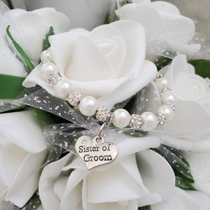 Handmade sister of the groom pearl and pave crystal rhinestone charm bracelet - ivory or custom color - Sister of the Groom Bracelet - Bridal Bracelets
