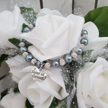 Load image into Gallery viewer, Handmade sister of the groom pearl and pave crystal rhinestone charm bracelet - dark grey or custom color - Sister of the Groom Bracelet - Bridal Bracelets