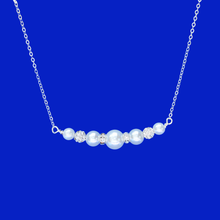 Load image into Gallery viewer, handmade pearl and crystal bar necklace, white and silver or custom color