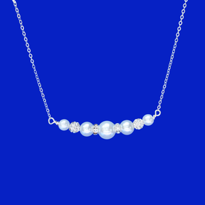 handmade pearl and crystal bar necklace, white and silver or custom color