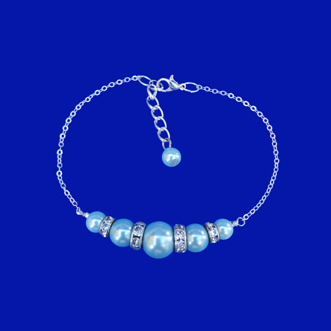 Pearl Bracelet - Bracelets, handmade pearl crystal bar bracelet, light blue or custom color