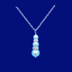 Pearl Necklace - Drop Necklace - Necklaces, handmade pearl and crystal drop necklace, light blue or custom color