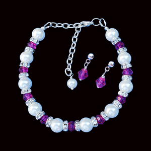 Bridal Jewelry Set - Bracelet Sets - Stud Earrings Set - A handmade pearl and crystal bracelet accompanied by a pair of crystal stud earrings. 