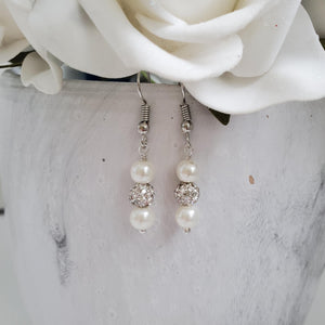 handmade pair of pearl and crystal drop earrings - White or Custom Color - Pearl Drop Earrings - Earrings - Dangle Earrings