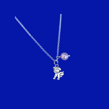 Load image into Gallery viewer, Puppy Dog Pearl Charm Drop Necklace, lavender purple or custom color