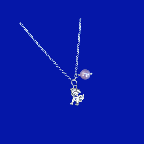 Puppy Dog Pearl Charm Drop Necklace, lavender purple or custom color