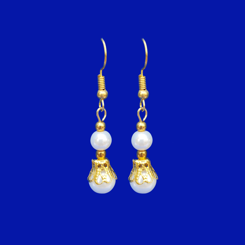 Pearl Drop Earrings - Drop Earrings - Earring - Gold Accented White Pearl Drop Earrings