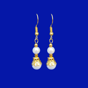 Pearl Drop Earrings - Drop Earrings - Earring - Gold Accented White Pearl Drop Earrings
