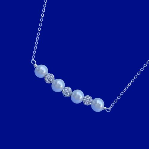 Pearl Necklace - Necklaces - Bridal Necklace - pearl crystal bar necklace, white and silver or custom color