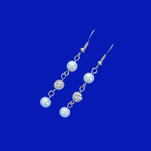 Load image into Gallery viewer, Pearl Drop Earrings - Earrings, handmade pearl and crystal pair of drop earrings, white or custom color