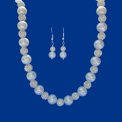 Necklace And Earring Set - Bride Gift - Bridal Gifts - A handmade pearl and crystal necklace accompanied by a pair of drop earrings. white or custom color