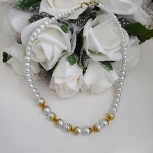 Load image into Gallery viewer, Handmade gold accented pearl necklace, white and gold or select a different pearl color - Pearl Necklace - Bridal Necklace - Necklaces