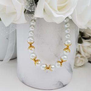Handmade gold accented pearl necklace, white and gold or select a different pearl color - Pearl Necklace - Bridal Necklace - Necklaces