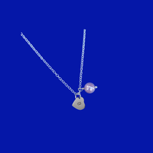 Load image into Gallery viewer, Personalized Initial Pearl Drop Necklace, lavender purple or custom color