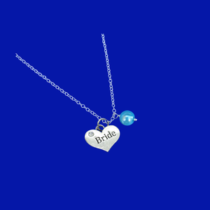 Bride Necklace - Bride Gift - Bride Jewelry, bride pearl drop charm necklace, aquamarine blue or custom color
