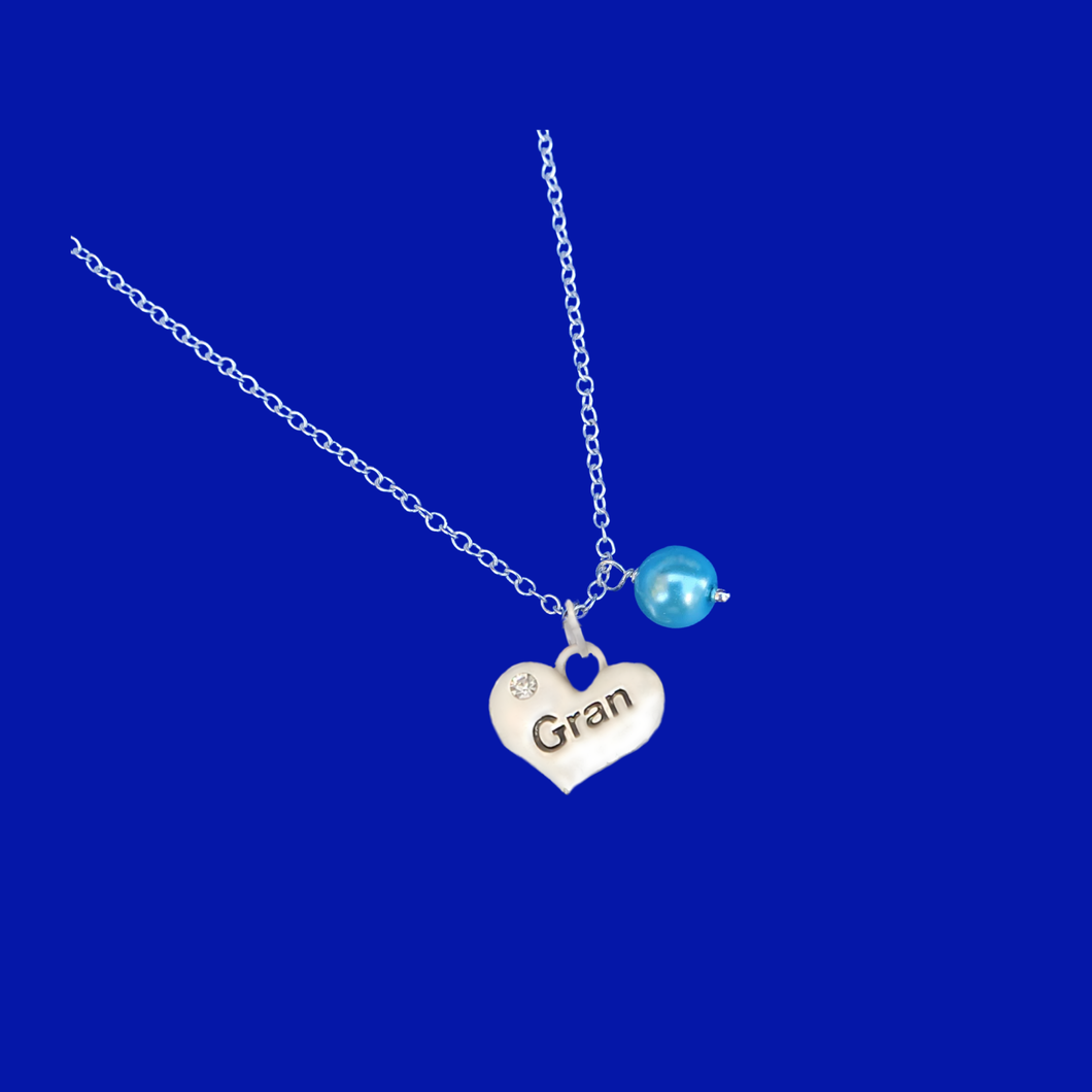 Gift Ideas For Gran - Gran Gift - Gran Birthday Gifts - Gran handmade pearl drop charm necklace, aquamarine blue or custom color
