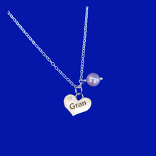 Load image into Gallery viewer, Gift Ideas For Gran - Gran Gift - Gran Birthday Gifts - Gran handmade pearl drop charm necklace, lavender purple or custom color