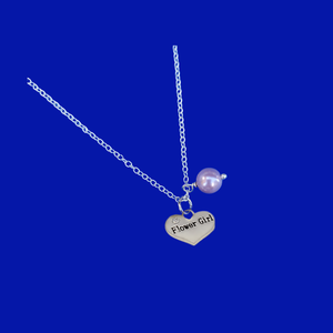 Flower Girl Gift - Flower Girl Invitation Ideas - handmade flower girl pearl drop charm necklace, lavender purple or custom color