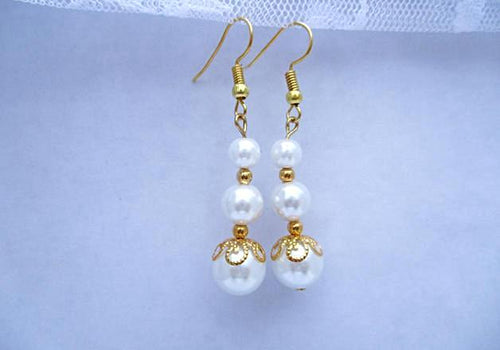 Gold & White Pearl Earrings